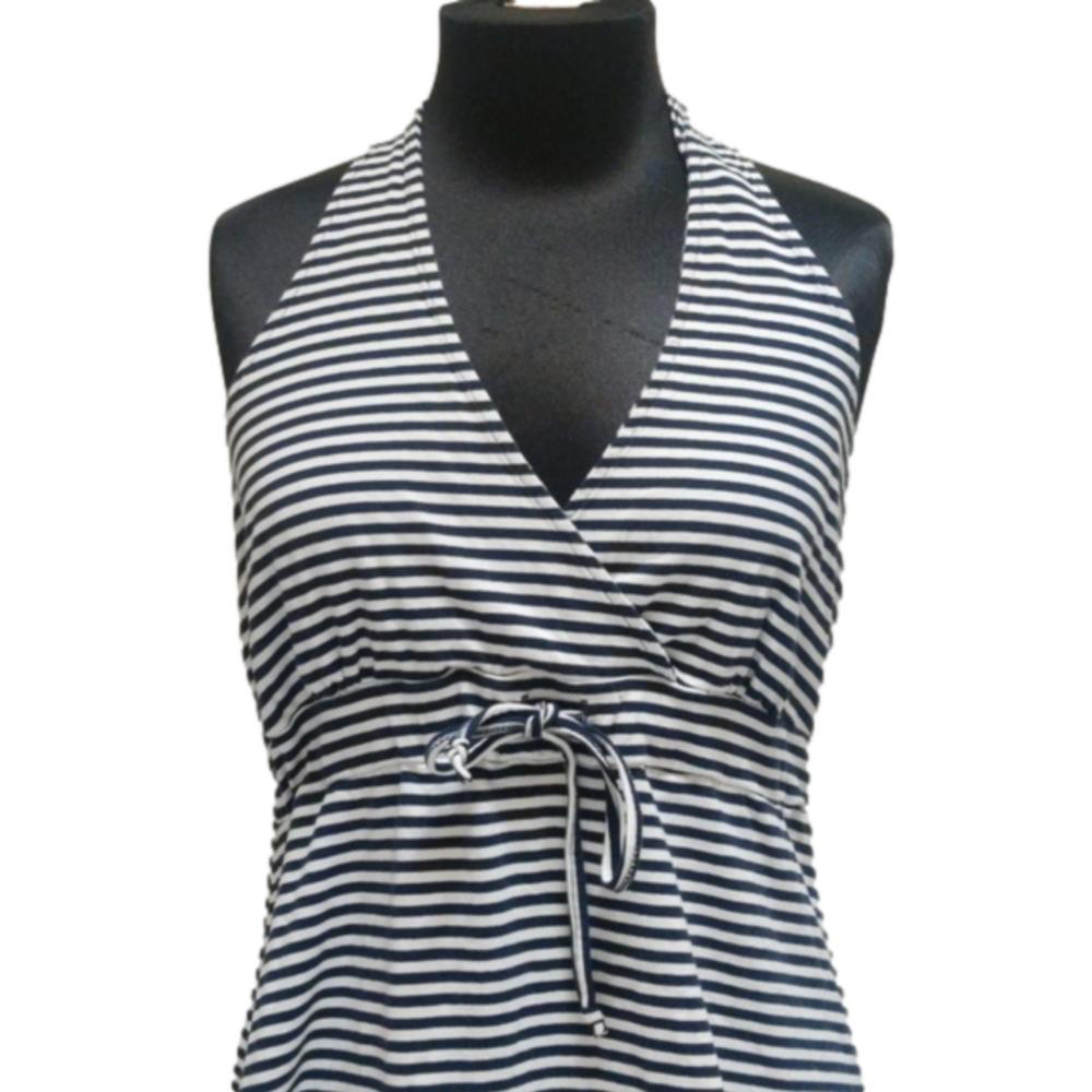 Navy and White HALTER Dress Size Large